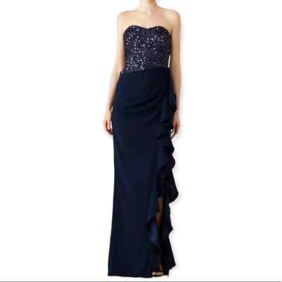 badgley mischka blue sequin dress Womens Sequined Ruffled Evening Navy 0 For Love & Lemons Florals Classic Black Wingtip Brogue Size:42 X-Long Please note