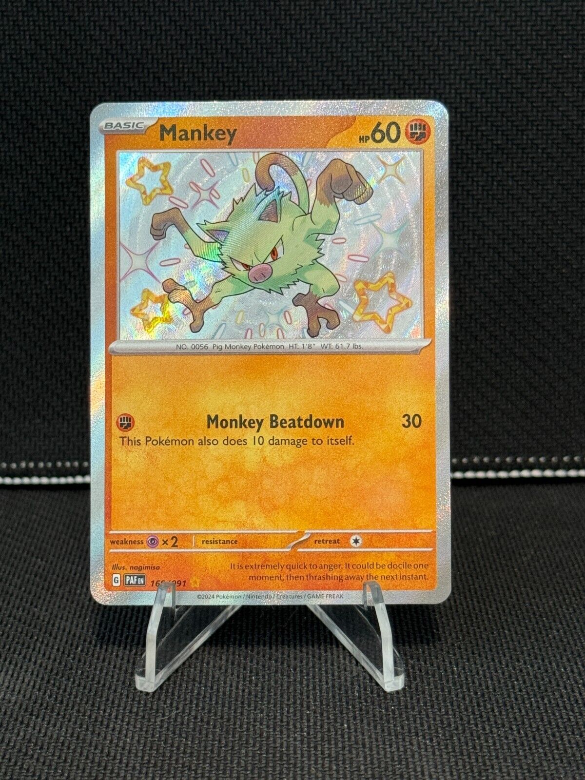 Mankey - 169/091 Paldean Fates Baby Shiny Holo Rare Pokemon - NM/MINT