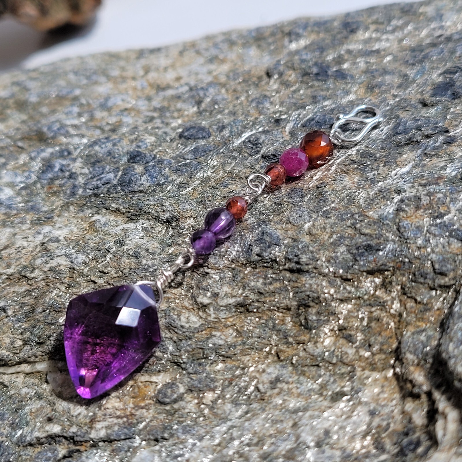 Pendentif améthyste et rubis précieux en argent 925, cadeau idéal