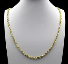 10K Yellow Gold 4mm 18" Diamond Cut Rope Chain Link Necklace Mens Womens