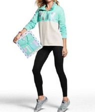 VICTORIA'S SECRET PINK Foil Bling Hi Lo Half Zip Pullover  Black Legging Set S