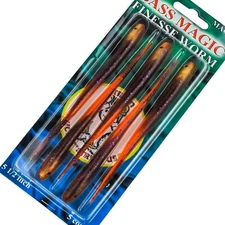 LUCK E STRIKE Bass Magic Finesse Worm Straight Hollow Body 5.5" 5ct ORANGE/PUMP