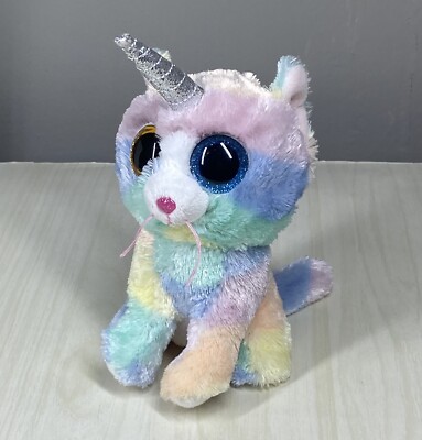 TY Silk Beanie Boos Heather Cat Unicorn Uni Cat Plush Stuffed Animal Toy 6''