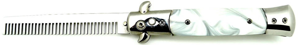 9" ¡NUEVO! Cuchillo de bolsillo SWITCHBLADE de mármol blanco peine automático plegable cepillo de pelo Foto 2 de 4