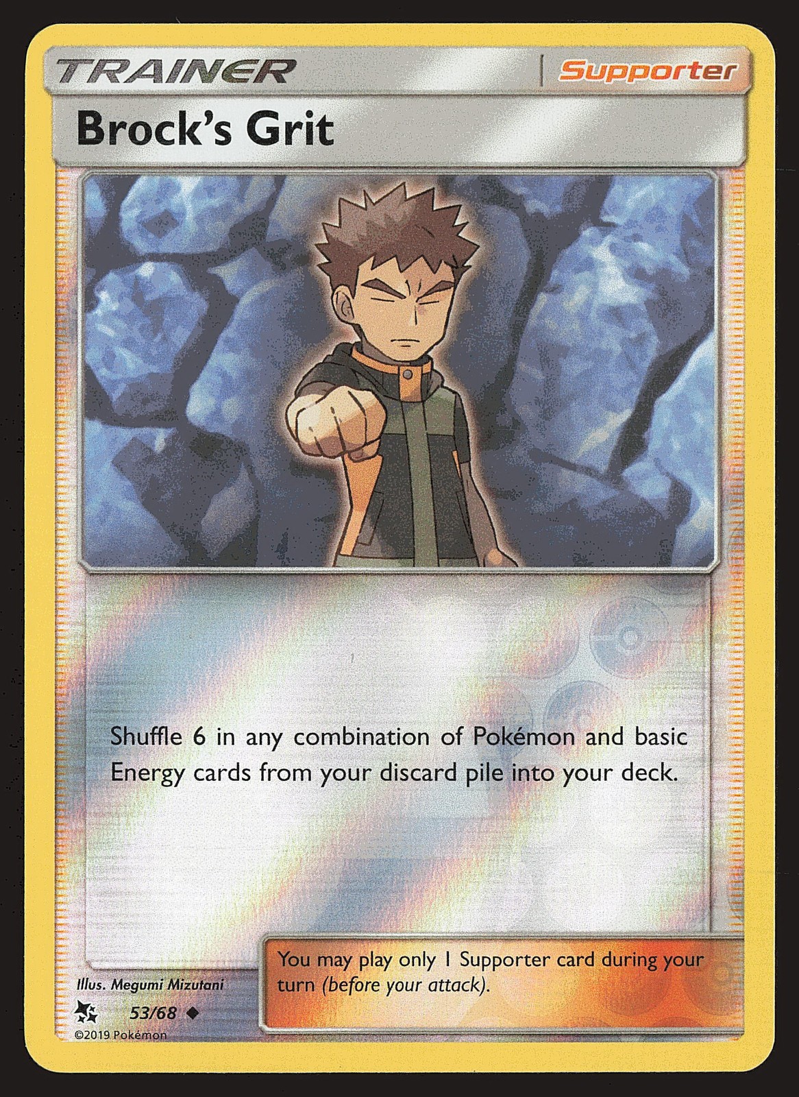 Hidden Fates Brock's Grit #53/68 Reverse Holo Pokemon Card