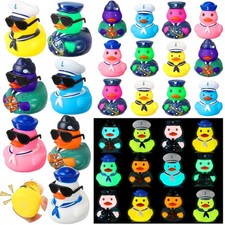 24 Pcs Cruise Ducks Sailor Glow in the Dark Rubber Ducks with Sunglasses Mini...