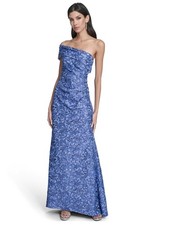 Eliza J Women’s One Shoulder Side Tucks Formal Sequins Long Dress Size 8 Blue