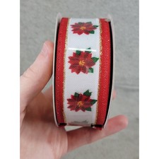 Celebrate It Christmas Noel Wired Ribbon 1.5in x 25ft Red Poinsettia Glitter