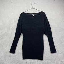 Y2K Dynamite Black Long Sleeve Midi Fitted Knit Sweater Dress Women Sz XS
