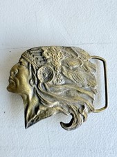 VINTAGE NATIVE AMERICAN CHIEF BRASS BELT BUCKLE AMERICAN INDIAN