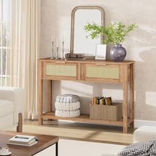 Rattan Console Table with Drawers Shelf Narrow Entryway Table Accent Sofa Table