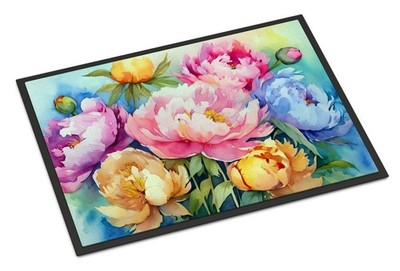 NEW Peonies in Watercolor Doormat Front Door Mat Indoor Outdoor Rugs for