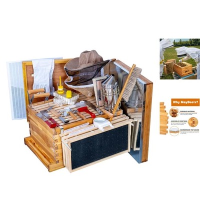 Complete 8-Frame Beeswax Coated Beehive Starter Kit with Essential Tools