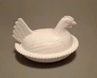 Vtg Indiana Glass Hen On Nest Milk Glass Beaded Textured Farm Country Decor Old