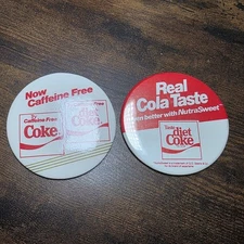 Vintage Diet Coke & Now Caffeine Free Diet Coke Button Pinback Pins 3" Lot of 2