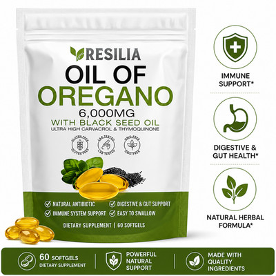 Resilia Softgels with Black Seed Oil 6000mg   Organic Oregano Oil Capsules fo...