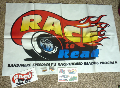 BANDIMERE DRAG SPEEDWAY RACE TO READ 5 PC. LOT BANNER~PINS~TATTOOS ...