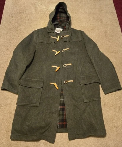 Vintage Gloverall Navy Wool Duffle Coat Plaid Lined Hooded Horn Toggle Mens XL - product listing photo