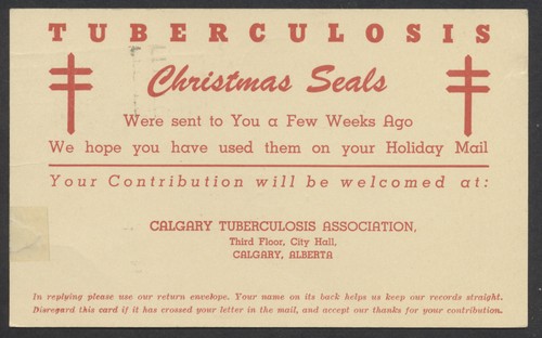 1947 1c GeoVI Christmas Seals PSC Calgary Tuberculosis Assn #P66.280