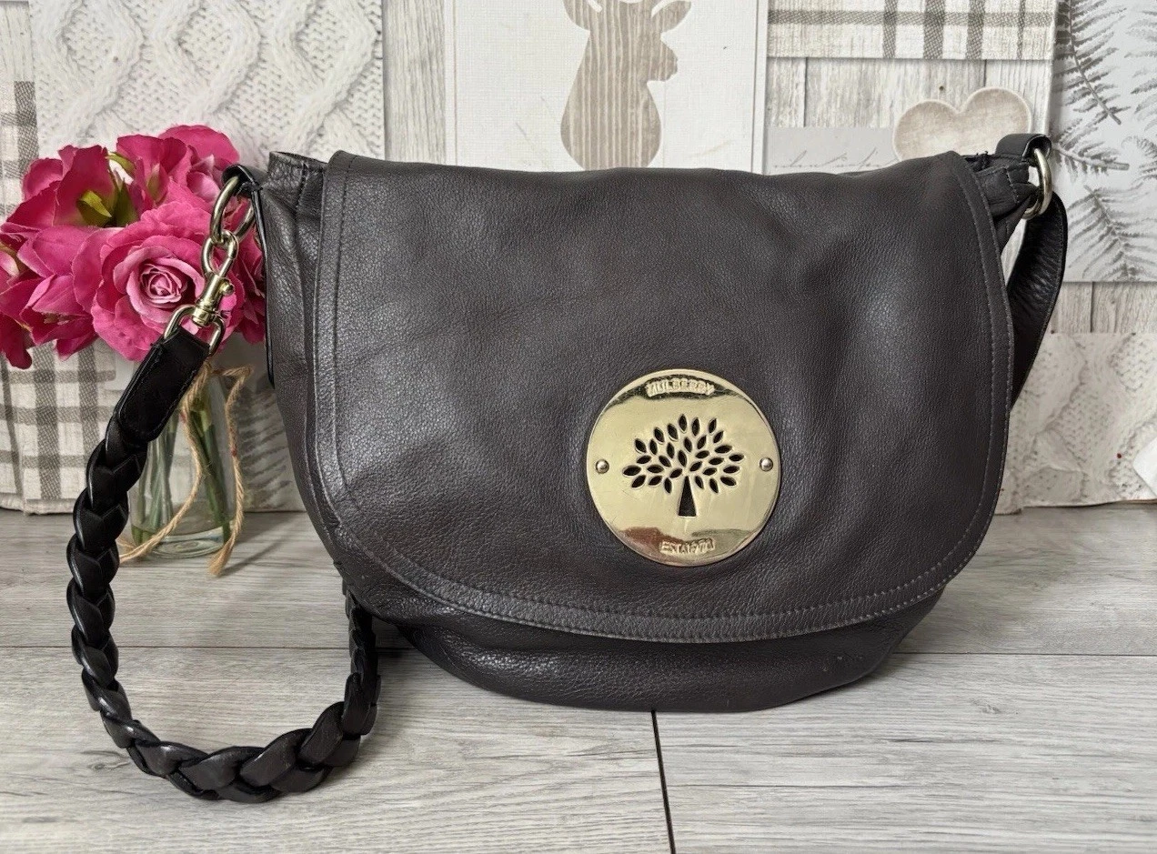 Bellissima borsa a tracolla Mulberry Daria in pelle spugnosa grigia