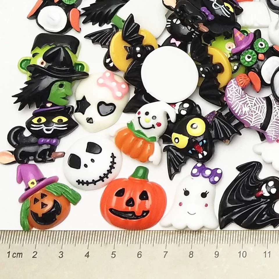 100 peças botões de resina Halloween abóbora gato morcego coruja conjunto de artesanato faça você mesmo - Imagem 4 de 4