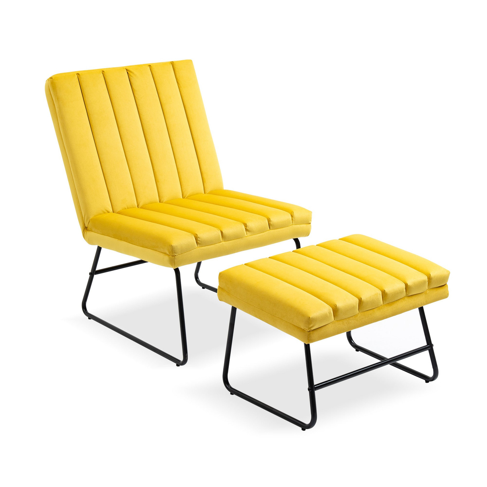 Modern Yellow Lounge Chair with Contemporary Sofa Set
