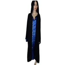Magician Theme Adult Unisex Black Hooded Cloak Blue Sequin Trim XL Costume