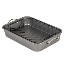 Glad Roasting Pan Nonstick 11x15 - Heavy Duty Metal Bakeware Dish Large, Gray 