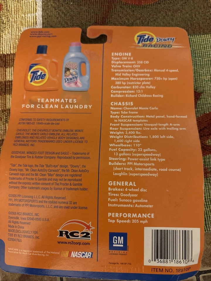 Hot Wheels 2005 NASCAR Racing Tide Downy Collector's Edition #32 Die-Cast Car - Image 3 of 4