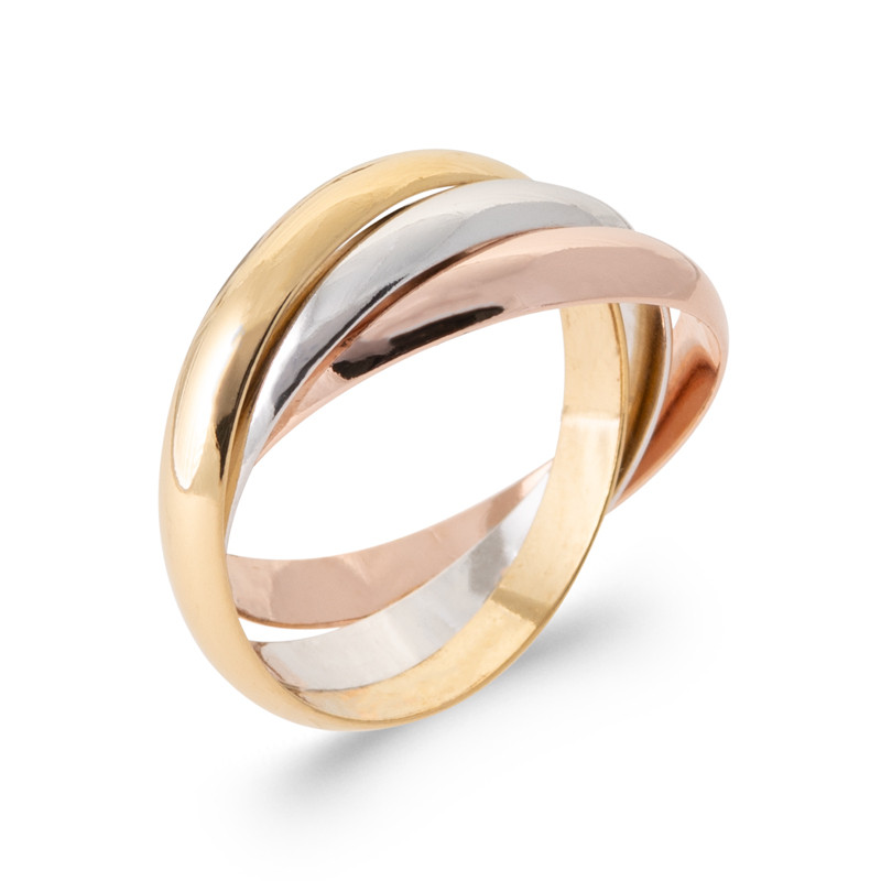 Bague 3 anneaux tricolore en argent et plaqué or à porter au quotidien de la taille 48 à 70