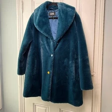 QVC Dennis Basso Faux Fur Relaxed Fit Coat Womens Large Green *Missing Buttons