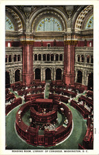 WASHINGTON DC Library of Congress Reading Room DC Vintage Postcard
