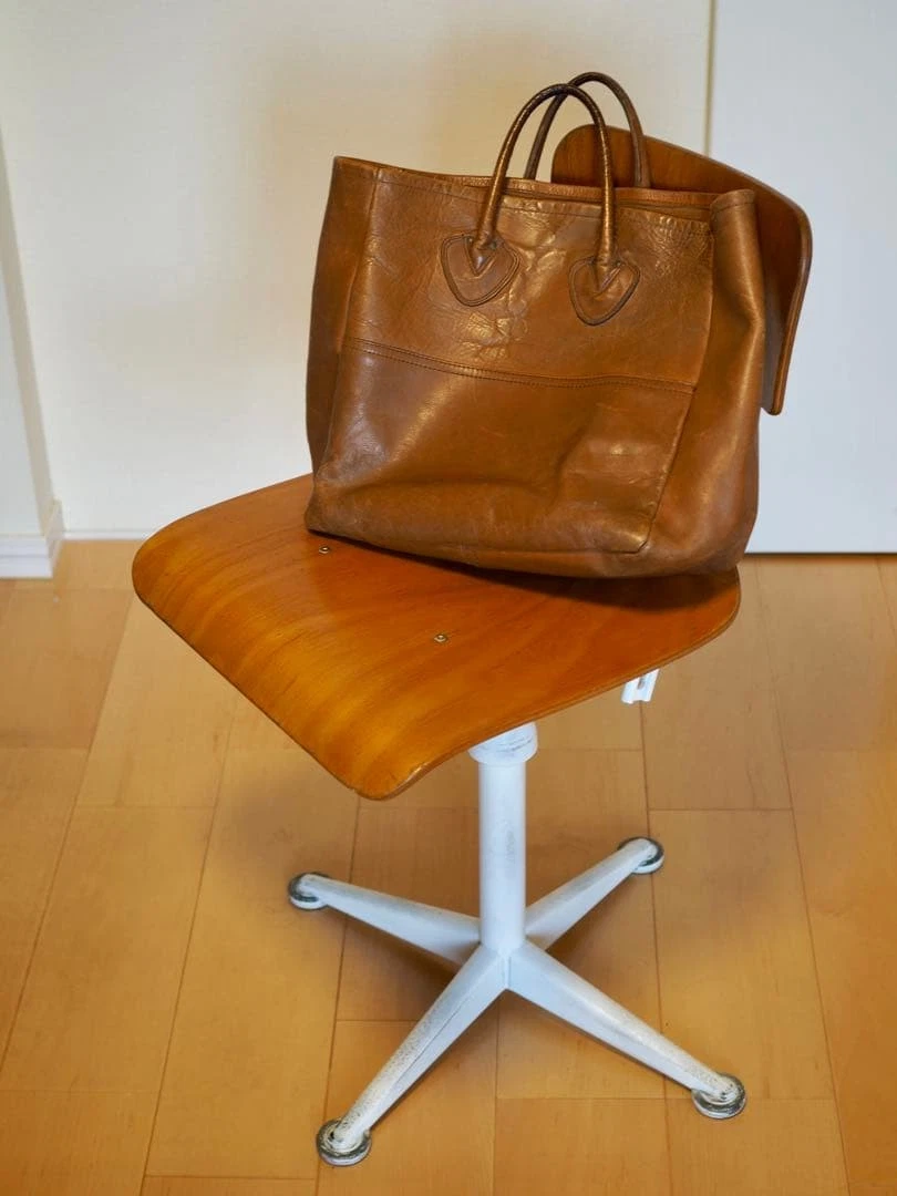Vintage 80s LL Bean Leather Boat Tote Bag Brown 12.6x11.8x5.1in