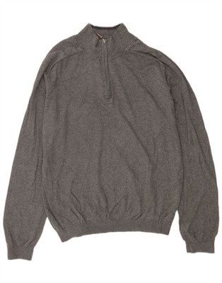 EDDIE BAUER Herren Zip Neck Pullover Sweater Large Grau Baumwolle BV14