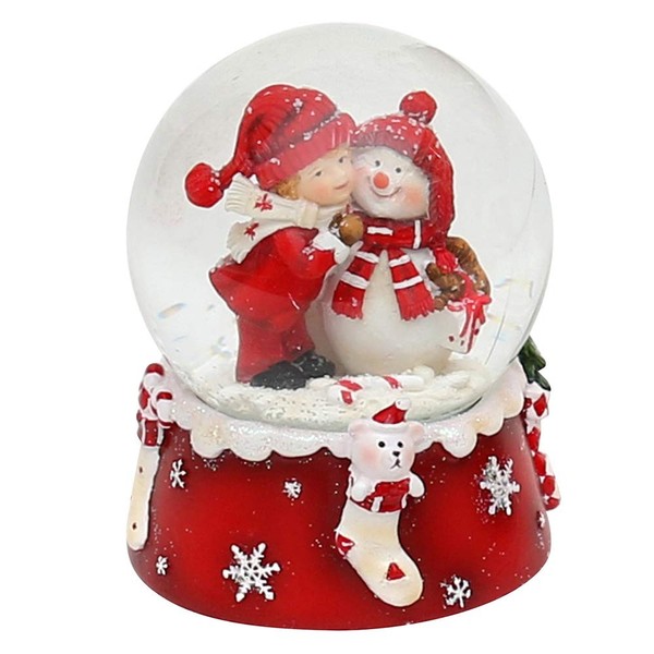 Schneekugel Schneemann Rot Weiß 8,5 X 7 Cm, Ø 6,5 Cm, Weihnachtsdeko, Kugel-image