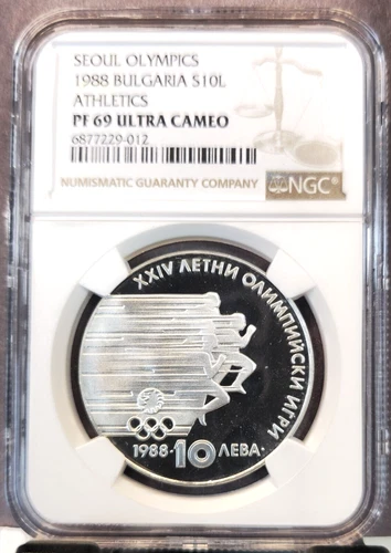 1988 BULGARIA SILVER 10 LEVA SEOUL OLYMPICS NGC PF 69 ULTRA CAMEO SCARCE TOP POP