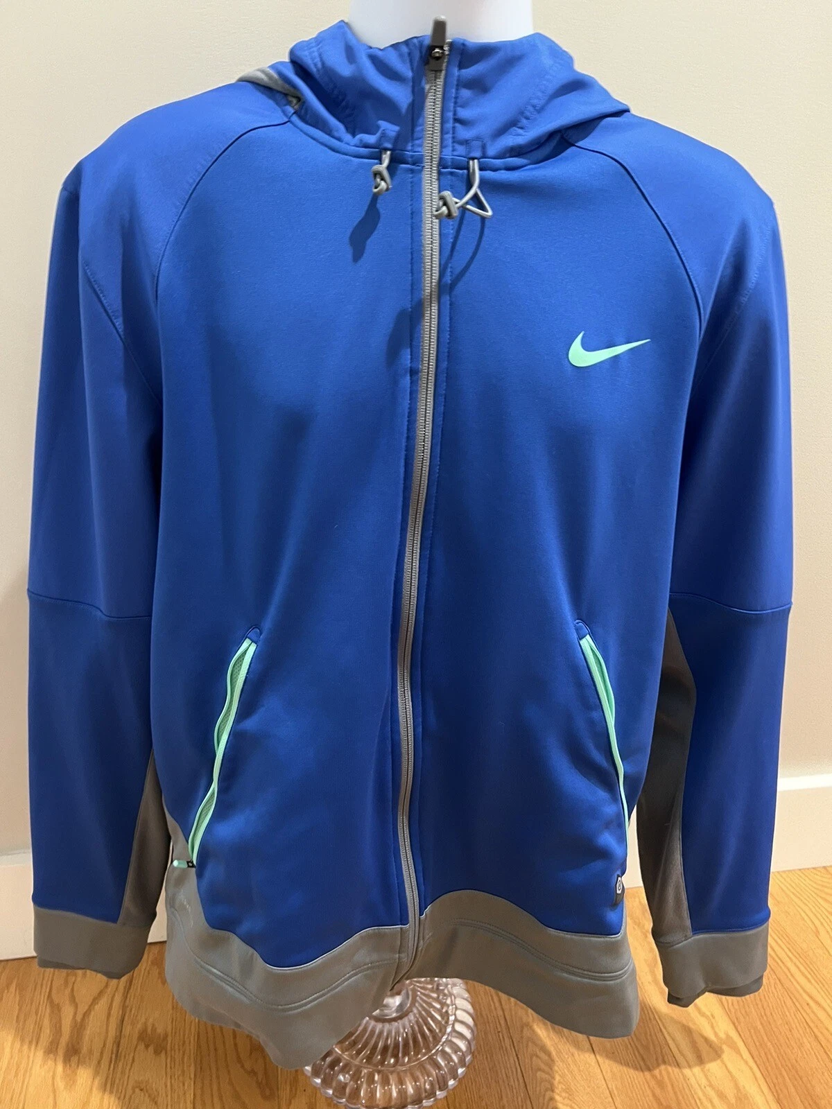 Nike Jacket Adult XL Blue Gray Full Zip Hooded Therma Fit Athletic Mens