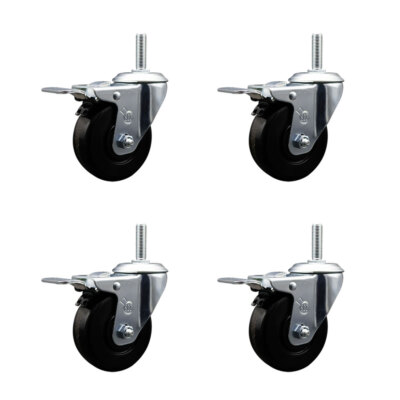 3.5 Inch Phenolic Swivel 3/4 Inch Threaded Stem Caster Set with Total Lock Brake