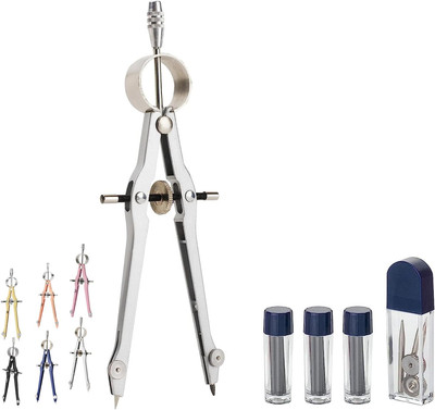 Professional Geometry Compass Set - Extra Lead, Metal Drawing & Drafting Tool fo