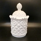 Vtg Fostoria Winburn Pattern Handmade Milk Glass Sugar Bowl & Lid or Cracker Jar