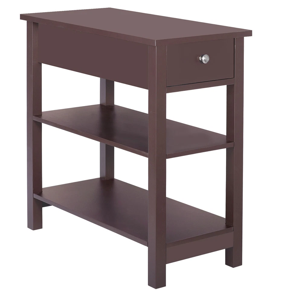 24'' Narrow Side Table Slim End Table with Drawer and Shelves for Small Space - Image 3 of 4
