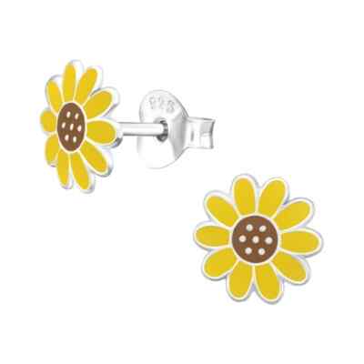 Sun Flower Stud Earrings Girls Women Sterling Silver Post