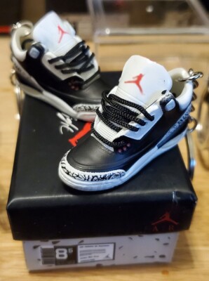 AJ3 Black Cement 3D Mini Sneaker Keychain Shoe Pair with Box & Display Case