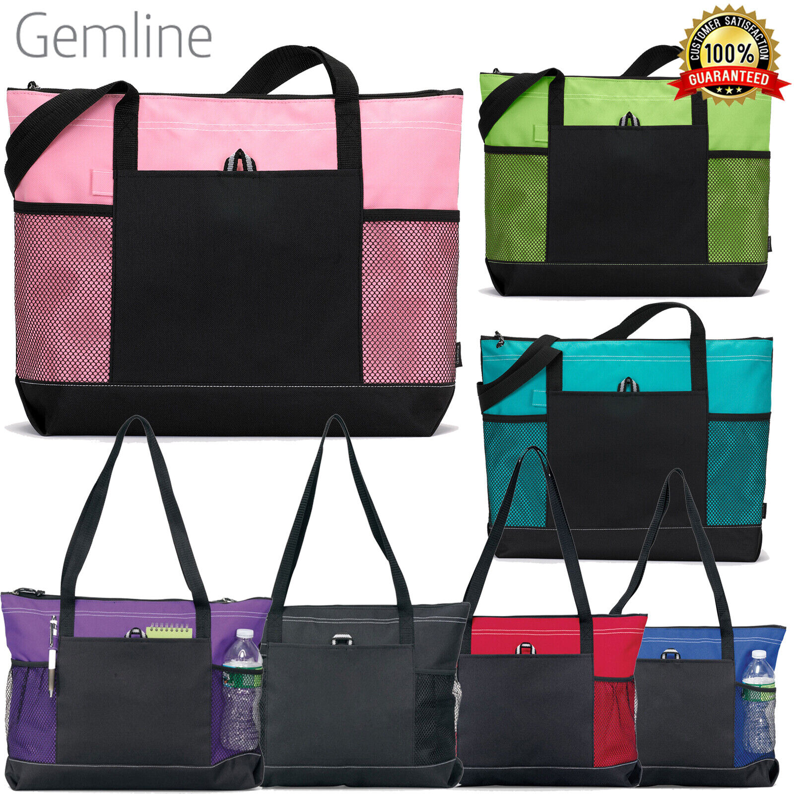 Gemline Select Zippered Tote Polyester 1100 Front Pocket With Pen Loop OS