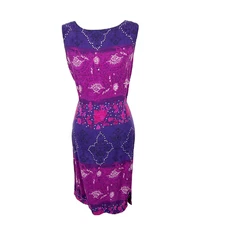 Boutique Europa Dress Women 16 Purple Floral Graphic Sleeveless Sheath Casual