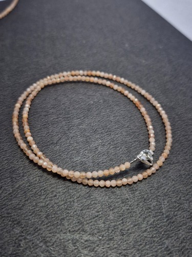 necklace 28" string 3 mm beads moonstone gemstone beads set in 925 fine silvers - Picture 6 of 8