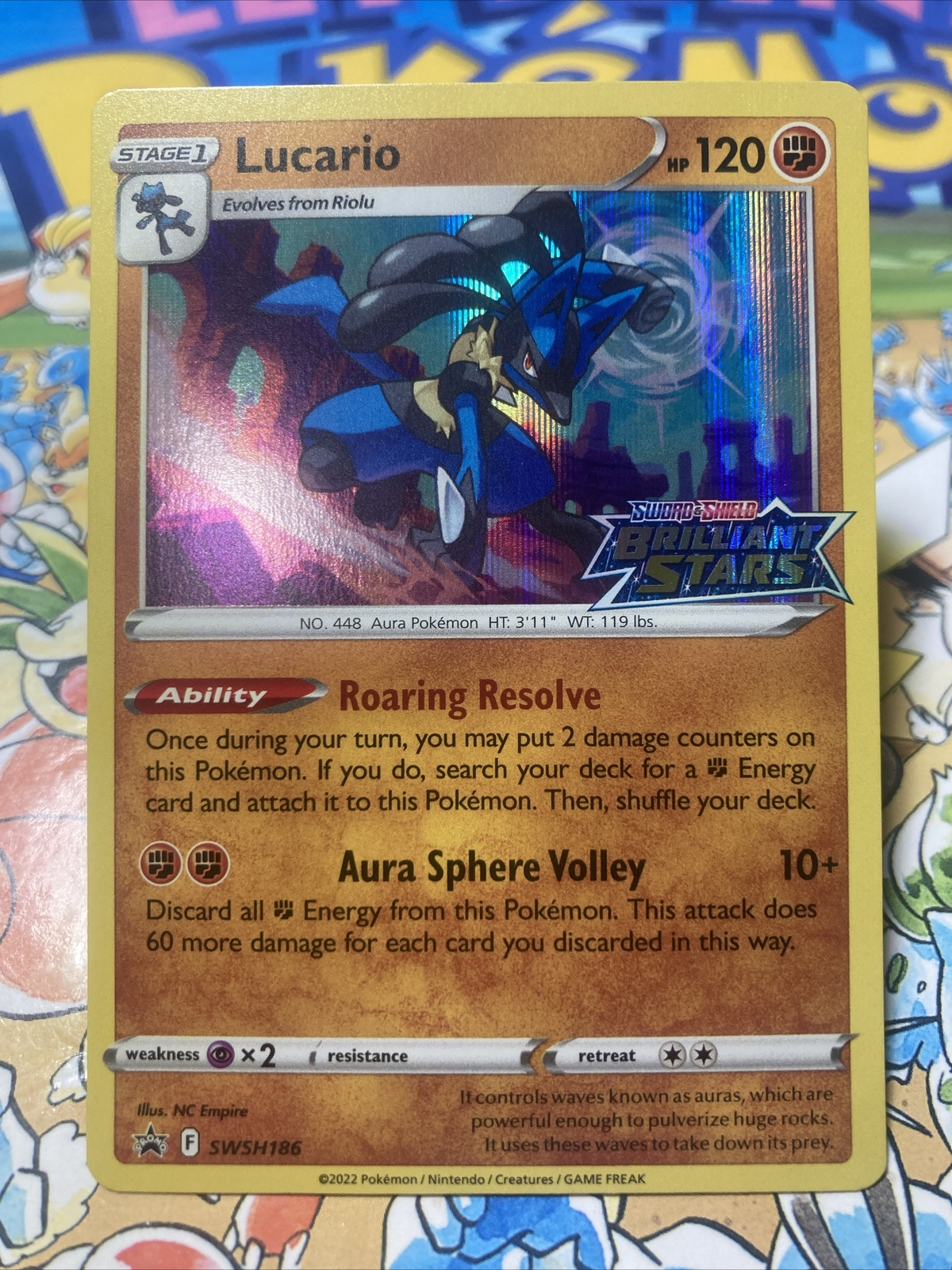 Lucario Holo Brilliant Stars Stamped Prerelease Black Star Promo SWSH186
