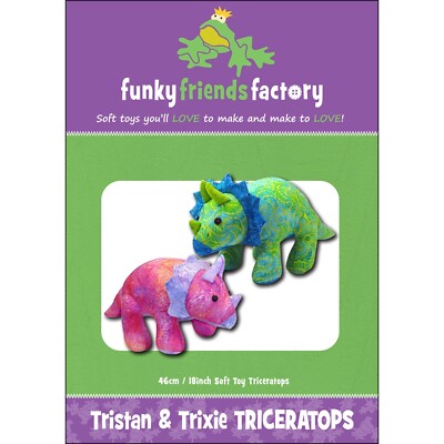TRISTAN & TRIXIE TRICERATOPS Sewing Pattern Funky Friends Factory 14.5'' Soft Toy
