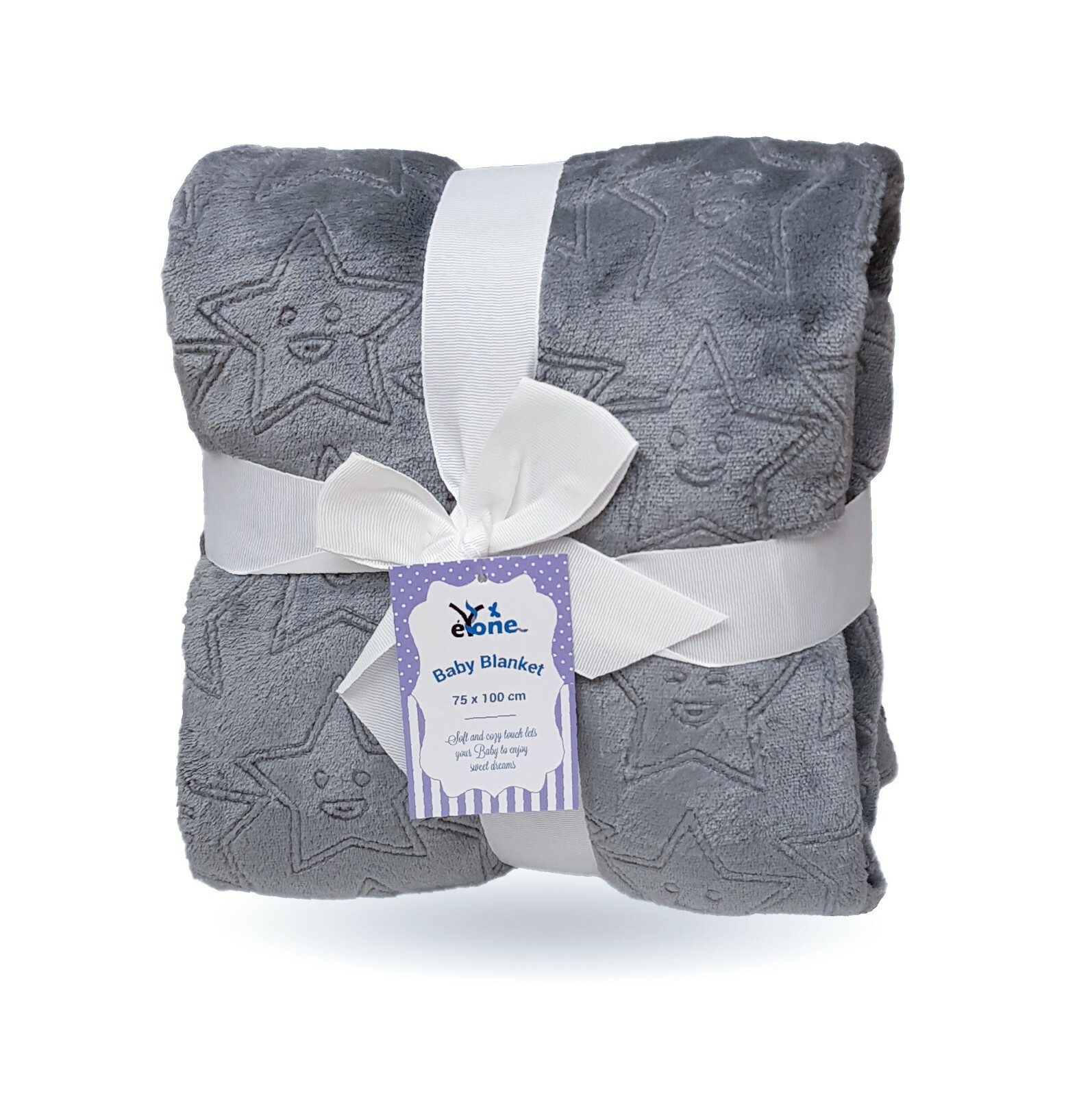 Soft & Warm Dark Grey Star Embossed Baby Fleece Blanket, 75x100cm