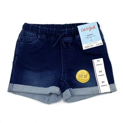 Cat & Jack Toddler Girls Size 2T Stretch Cuffed Shorts Drawstring Dark Blue